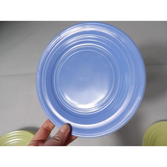 Vintage Hazel Atlas Moderntone Platonite Bread Plates 6.75" Yellow Green 5 Pc - Picture 7 of 11